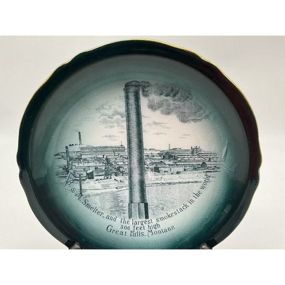 Buffalo Pottery Antique 7.5" B & M Smelter Smokestack Plate 1915 Great Falls Mt. - Picture 9 of 13